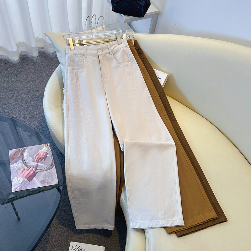 米白色高腰阔腿弯刀牛仔裤女2026新款春季显瘦版型时尚百搭长裤,女装/女士精品,牛仔裤,淘宝优惠券,粉丝福利购,淘宝优惠卷