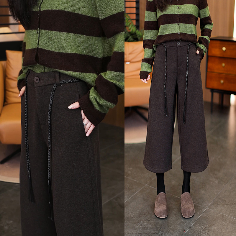 八分裤咖色羊毛阔腿裤子2025新款
