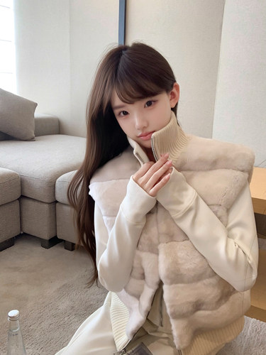 叶嘉Nailah两色立领马甲皮草女
