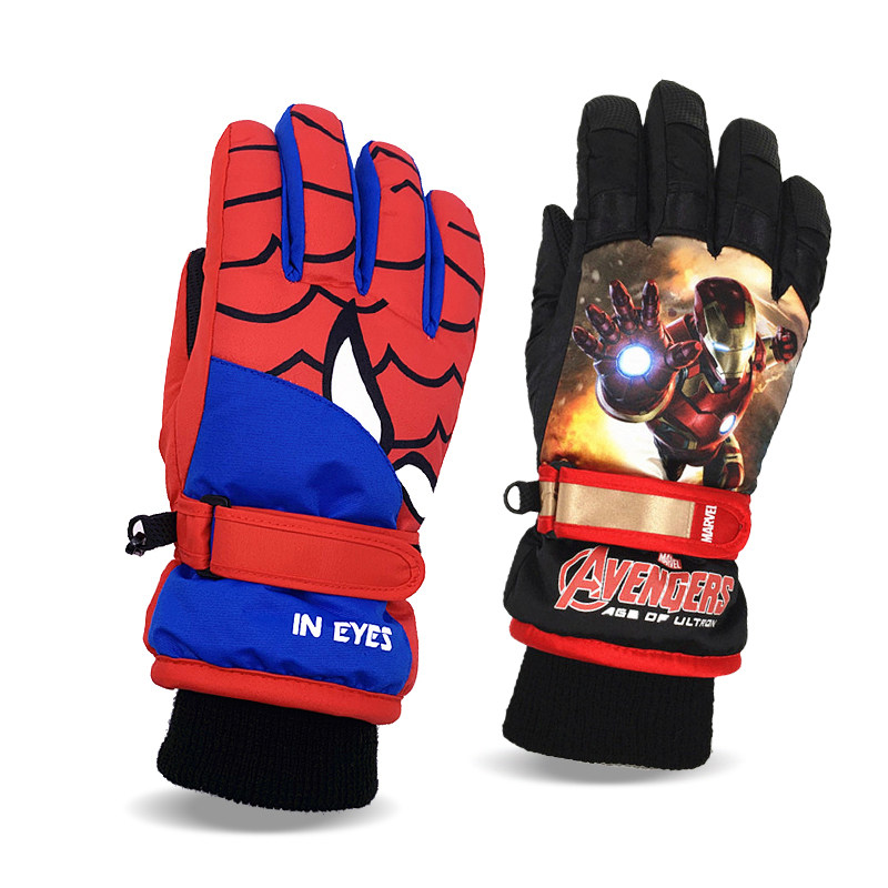 儿童手套冬迪士尼蜘蛛侠钢铁侠男童户外玩雪防水保暖五指滑雪手套