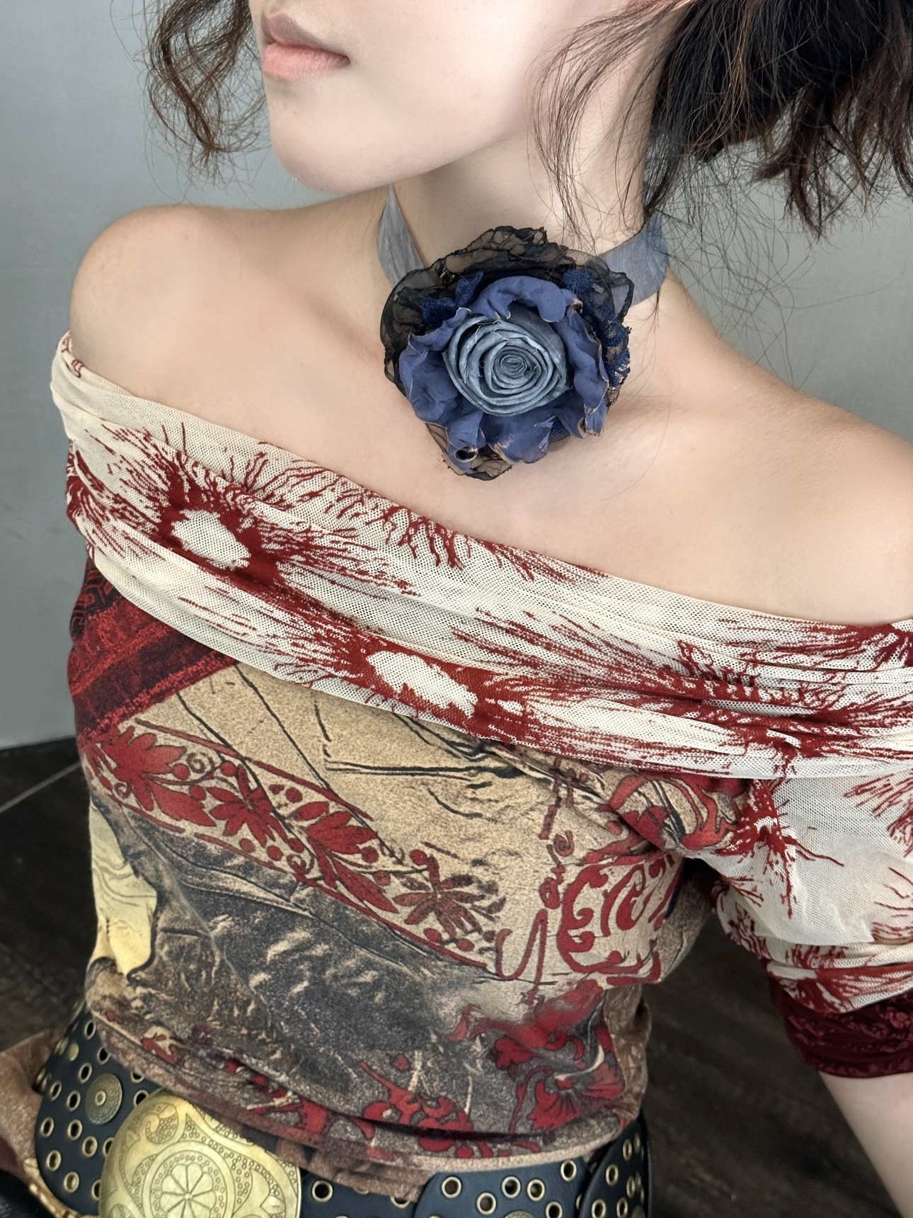 TeNg手作干枯烧毁玫瑰花颈带温柔系个性颈饰项链choker系脖颈花