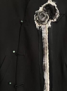 TeNg原创手作暗黑温柔小众自制布艺黑白水墨玫瑰花胸针/发卡/发簪