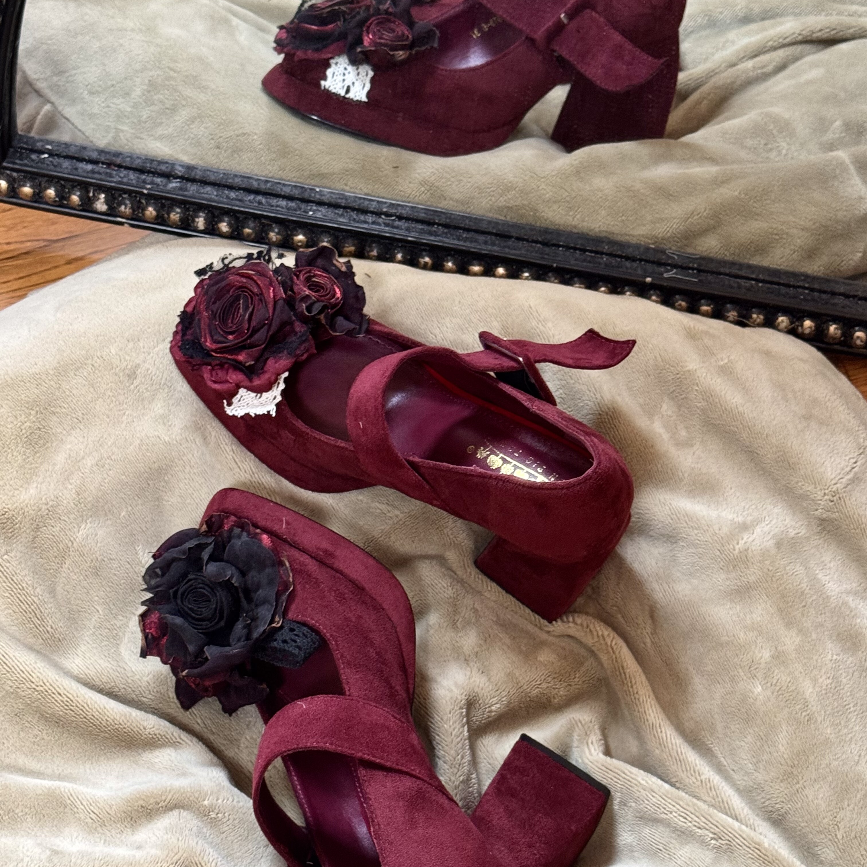 绒面高跟小个子增高jk玛丽珍鞋