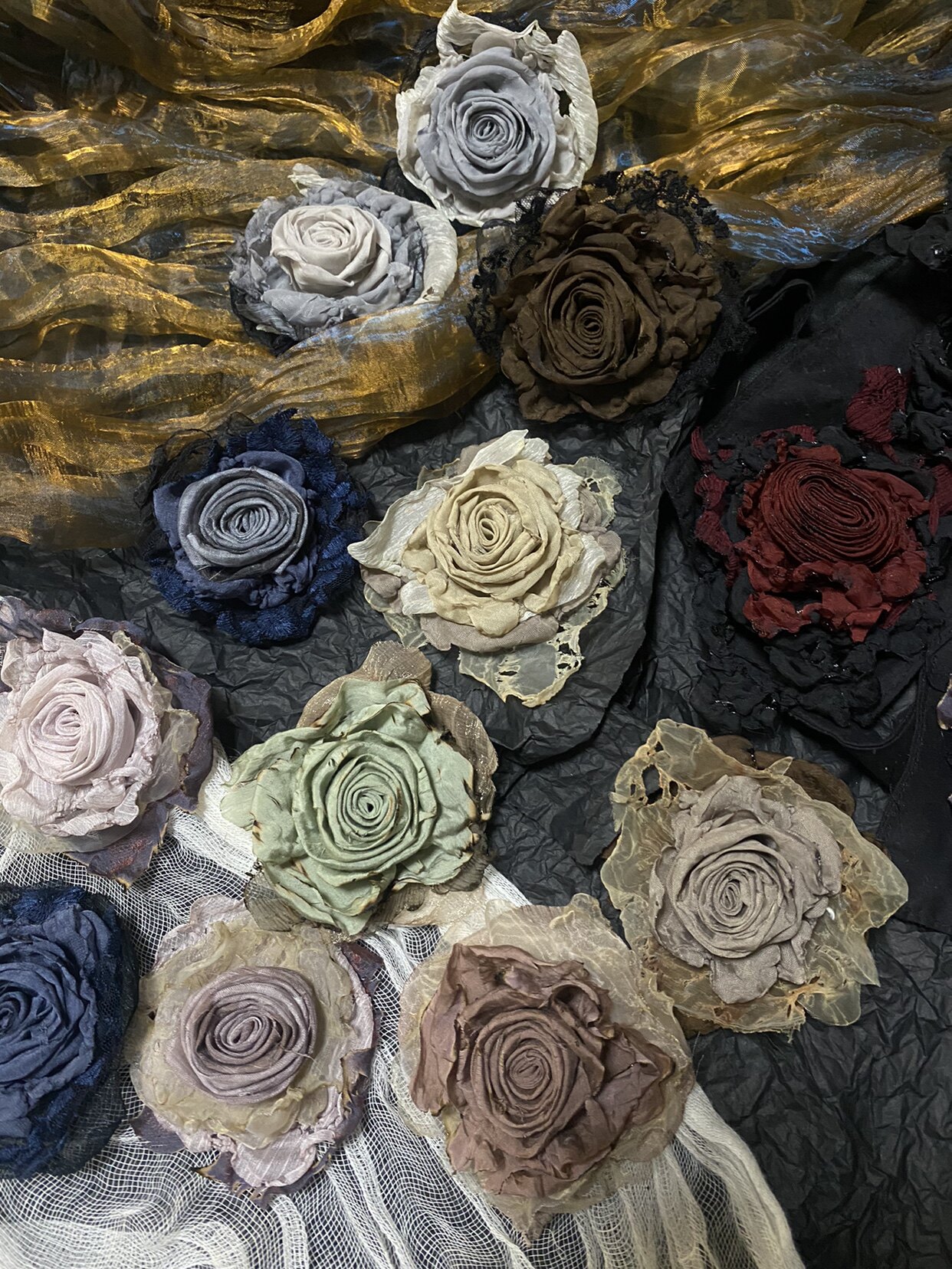 TeNg原创手作复古布艺干枯玫瑰饰品 胸针/发簪/抓夹/发卡/颈花