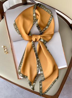 原创小众红色丝巾女长条斜角气质搭配衬衫西装小领巾双面发带飘带