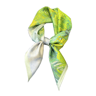 法式复古绿色油画真丝丝巾女百搭时尚桑蚕丝围巾披肩68方巾配西装