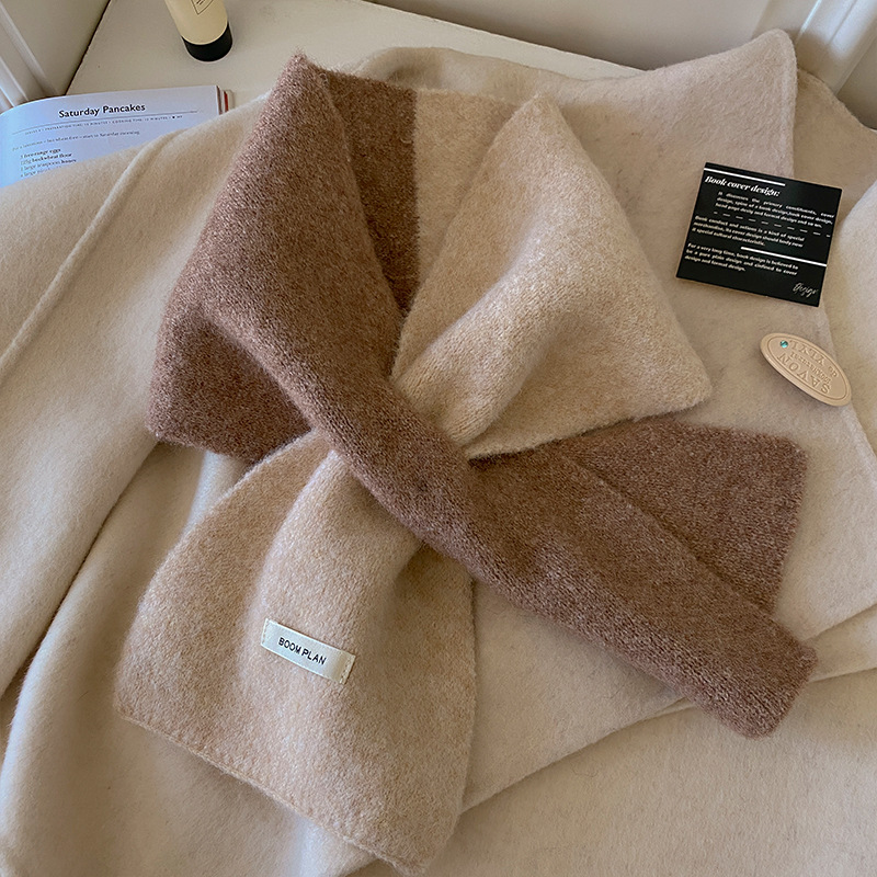 韩系短款撞色针织围巾女冬季韩版百搭保暖学生情侣交叉护颈小围脖,服饰配件/皮带/帽子/围巾,围巾/丝巾/披肩,淘宝优惠券,粉丝福利购,淘宝优惠卷