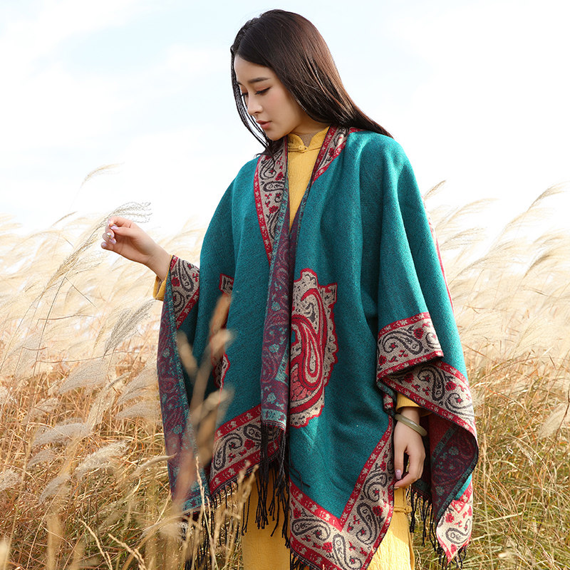 尼泊尔复古民族风斗篷披肩围巾女加厚青海西藏拍照旅游外搭大披肩
