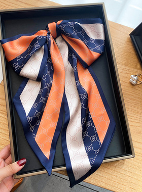 高级感橙色长条丝巾女法式发带超仙丝带秋季百搭装饰围巾职业领巾