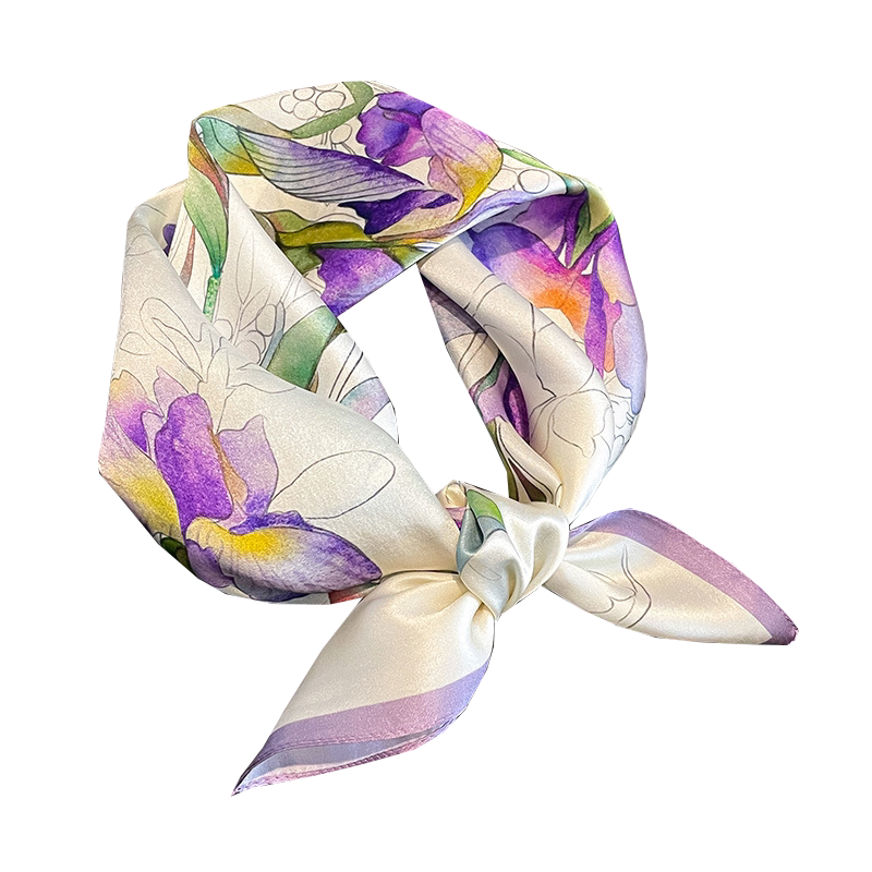 紫仙花丝巾100%桑蚕丝小方巾
