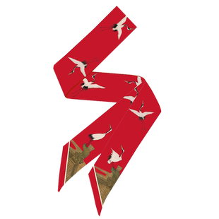 复古中国风红色丝巾小长条女春秋夏季扎头发绑包手柄丝带细窄领巾