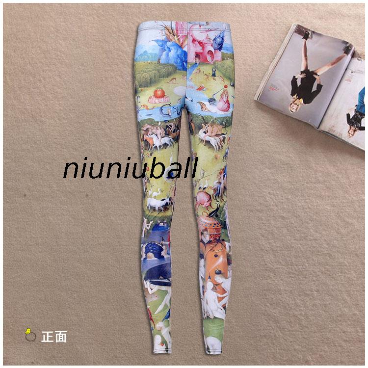 时尚印花弹力打底裤原始社会图案彩色瑜伽女裤休身百搭铅笔裤紧身