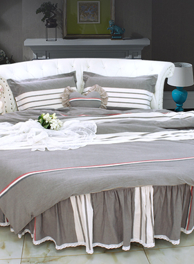 夜舞倾城灰色纯棉全棉水洗棉休闲圆形床4套件圆被罩圆床罩四件套