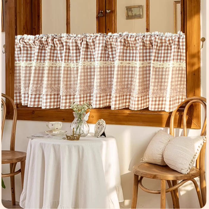 氛围感法式短帘遮挡书柜帘免打孔四季门帘咖啡帘美式飘窗厨房半帘,居家布艺,成品窗帘,淘宝优惠券,粉丝福利购,淘宝优惠卷