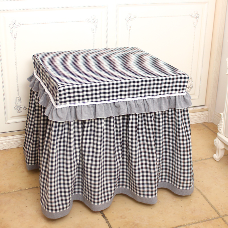 黑白格子纯棉方桌麻将机床头柜电炉烤火炉长方形桌布茶几洗衣机罩