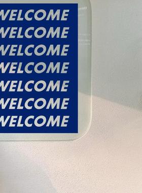 welcome装饰蓝克莱因咖啡墙墙面欢迎光临创意pvc店铺服装深蓝贴纸