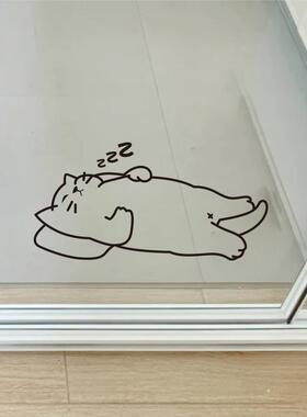躺平的猫咪可爱玻璃门贴纸 宠物店猫咖防撞墙贴 厨房客厅玻璃贴