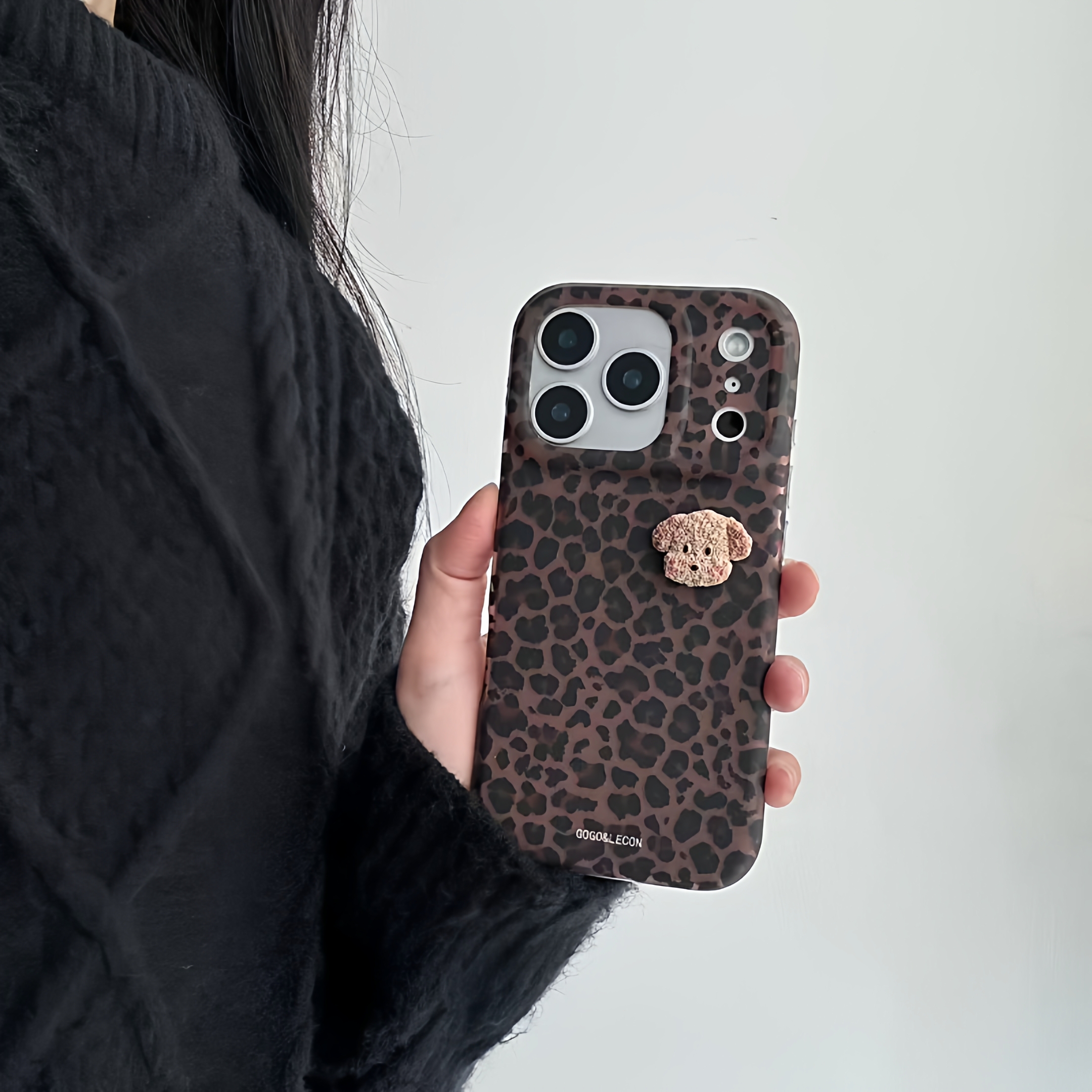 ins风韩系磨砂豹纹立体小狗iphone16promax手机壳17promax创意15新款17全包13保护套