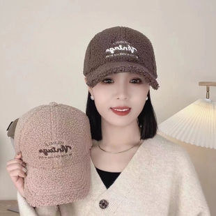 羊羔毛棒球帽女冬季加绒爆款时尚百搭帽子秋冬毛茸茸显脸小鸭舌帽