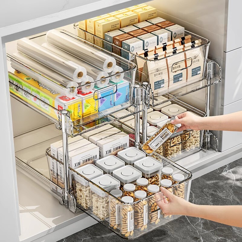 卫生间厨房橱柜内拉篮收纳神器分层下水槽收纳抽拉分层双层浴室