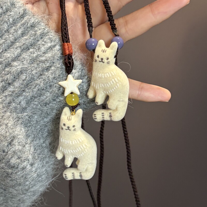 韩系长款可爱项链毛毡小猫咪长款毛衣链可爱项链秋冬配饰可调节