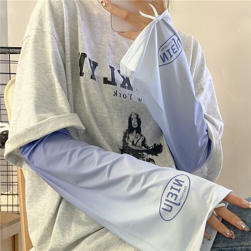 防晒冰袖女防紫外线袖套宽松大码夏天手袖渐变色冰丝透气护臂