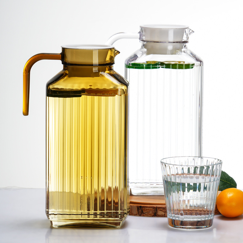 PC亚克力冷水壶茶色条纹凉水壶豆浆果汁凉白开水杯扎壶塑料奶茶店