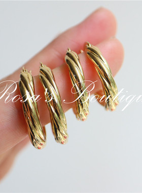 极简 Ins clean chic 金色素金光面麻花圆环圆圈甜甜圈耳环耳钉