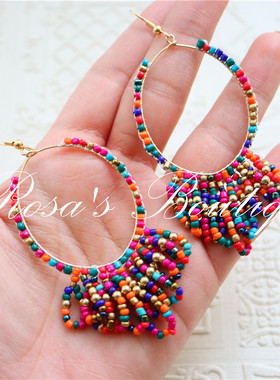 Handmade Beading 手作米珠彩色海滩度假波西米亚圆环耳钉耳环