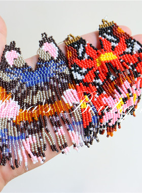 Handmade Beading 手工编织花朵图腾彩色彩渐变米珠耳钉耳夹