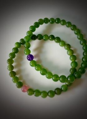 瑞铺原创 特价天然正品18k金珠碧玺紫水晶 圆珠和田玉碧玉手链女