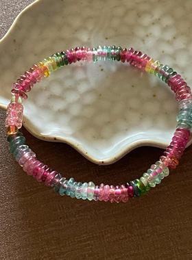 瑞铺原创 天然巴西算盘珠 回纹珠老料糖果彩色粉红蓝碧玺手链女