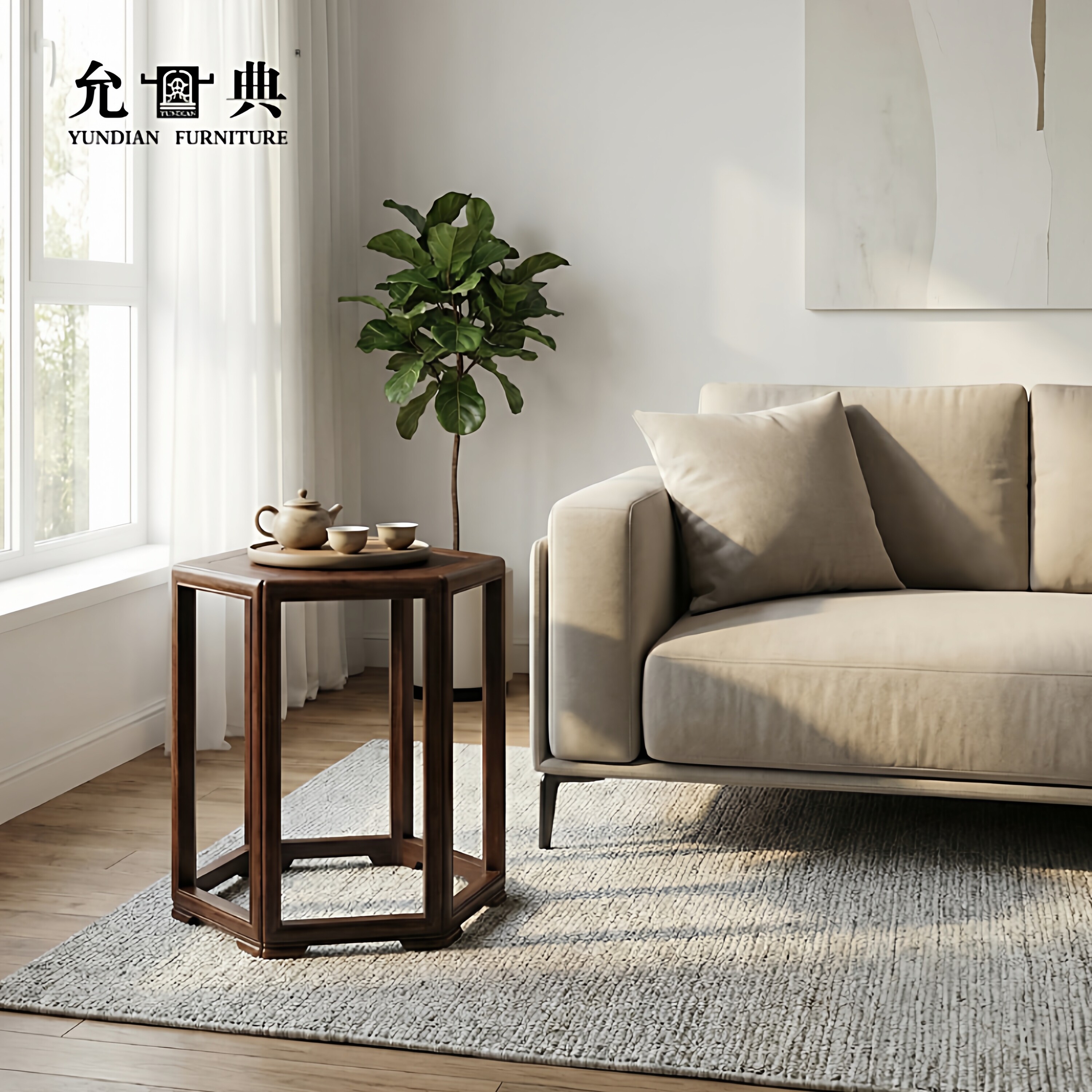 花梨木实木六角圆功夫轻奢现代小茶几办公室茶桌客厅家用茶台