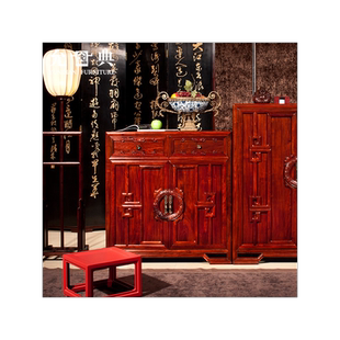 允典红木家具花梨木刺猬紫檀书香门第双门双抽橱储物柜雕花全实木