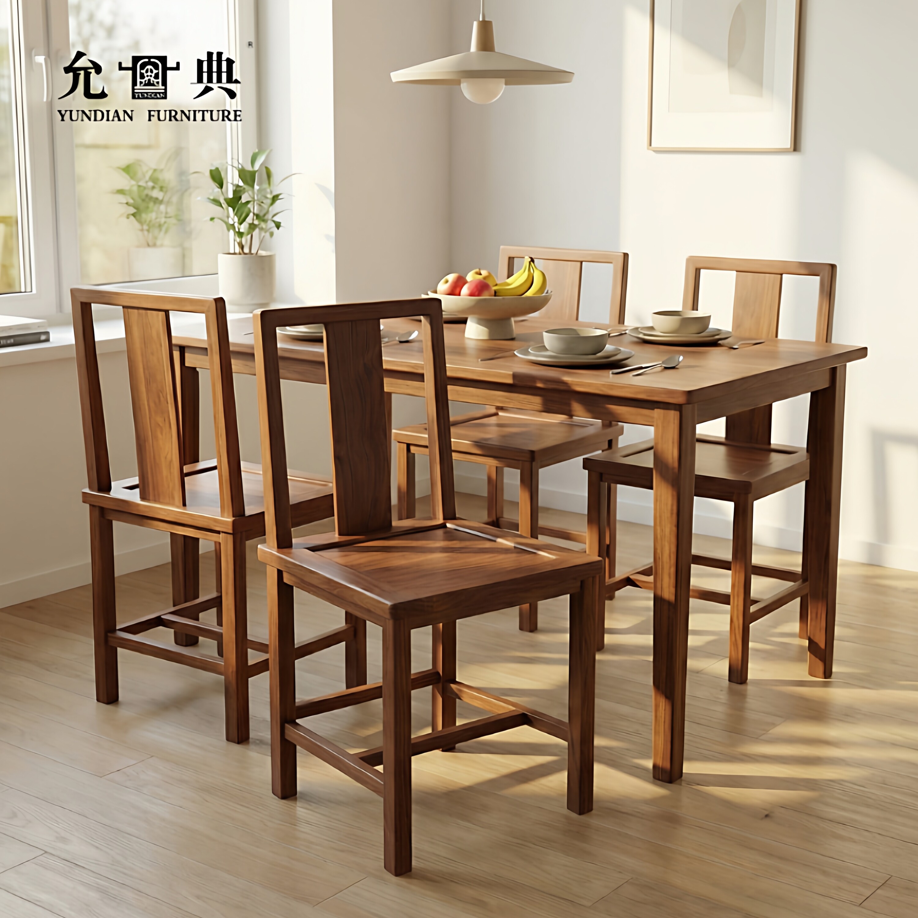 爽快北美黑胡桃木矮桩餐椅家用客厅靠背椅实木餐桌椅