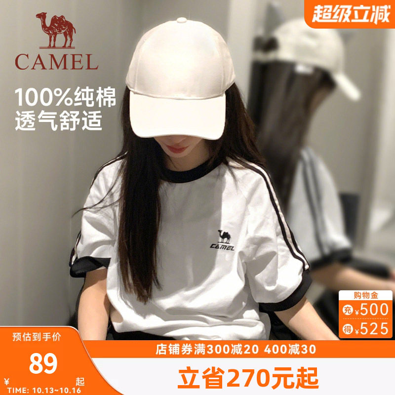 骆驼夏日T恤女纯棉短袖 2026春夏新款情侣宽松复古运动休闲上衣男