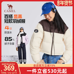 企鹅X骆驼短款羽绒服女冬季2025新时尚宽松面包服防风立领短外套
