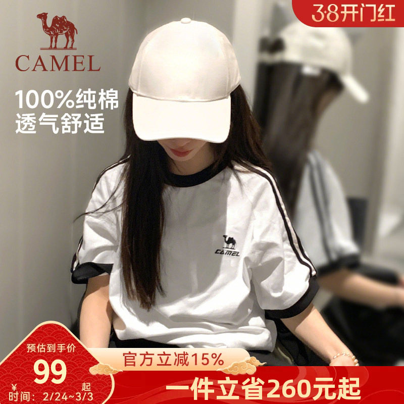 骆驼夏日T恤女纯棉短袖 2026春夏新款情侣宽松复古运动休闲上衣男