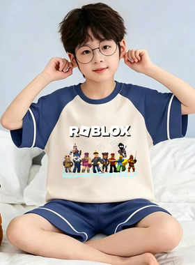 Roblox罗布乐思儿童睡衣男童夏季纯棉短袖青少年男孩子家居服套装
