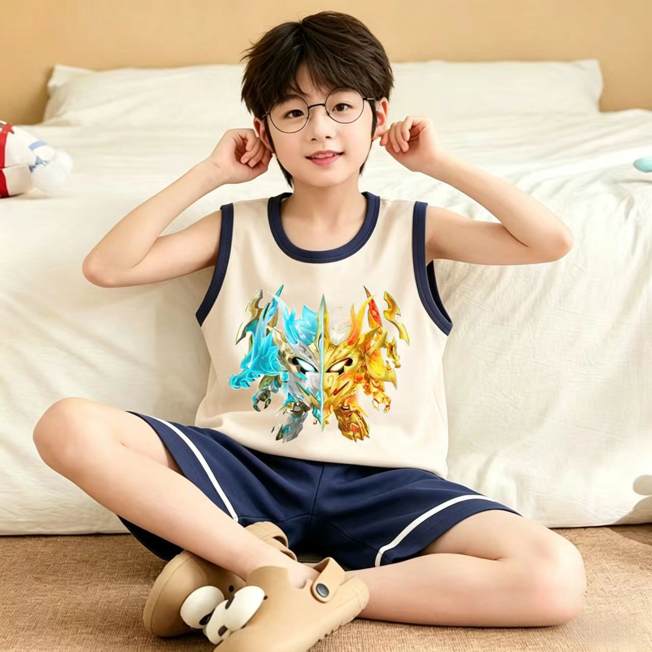 男童睡衣夏季薄款纯棉背心套装