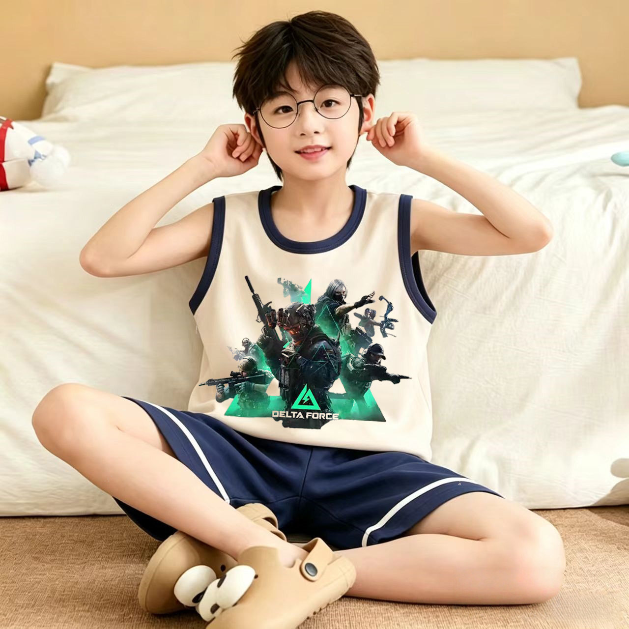 男童睡衣夏季薄款纯棉背心套装