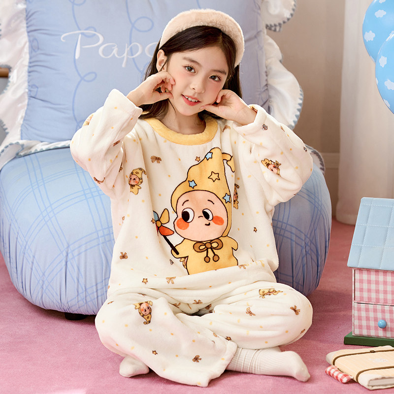 星星人卡通法兰绒家居服两件套装