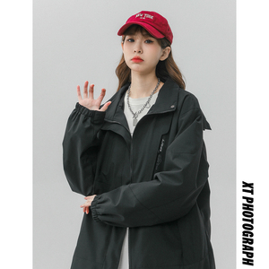 春季新款立领连帽撞色拼接情侣冲锋衣登山服夹克 JK18/P65/98图片