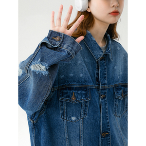 新款破洞多口袋外穿休闲水洗牛仔夹克 N602/ P110图片