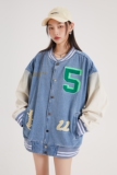 字母水洗毛巾料刺绣棒球服夹克情侣外套976/P100，男装夹克，星座202-3