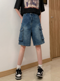 夏季直筒微弹工装五分裤潮流大口袋水洗宽松牛仔短裤K2206/P65，男装牛仔裤，星座202-3