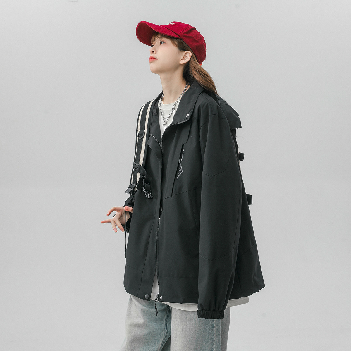 立领连帽撞色拼接情侣冲锋衣登山服夹克JK18/P65/98,男装夹克,星座202-3