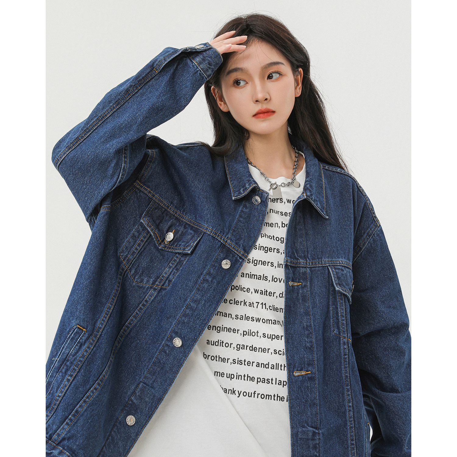 新款多口袋潮流水洗牛仔夹情侣纯色牛仔外套N606/P98，男装工装外套，星座202-3