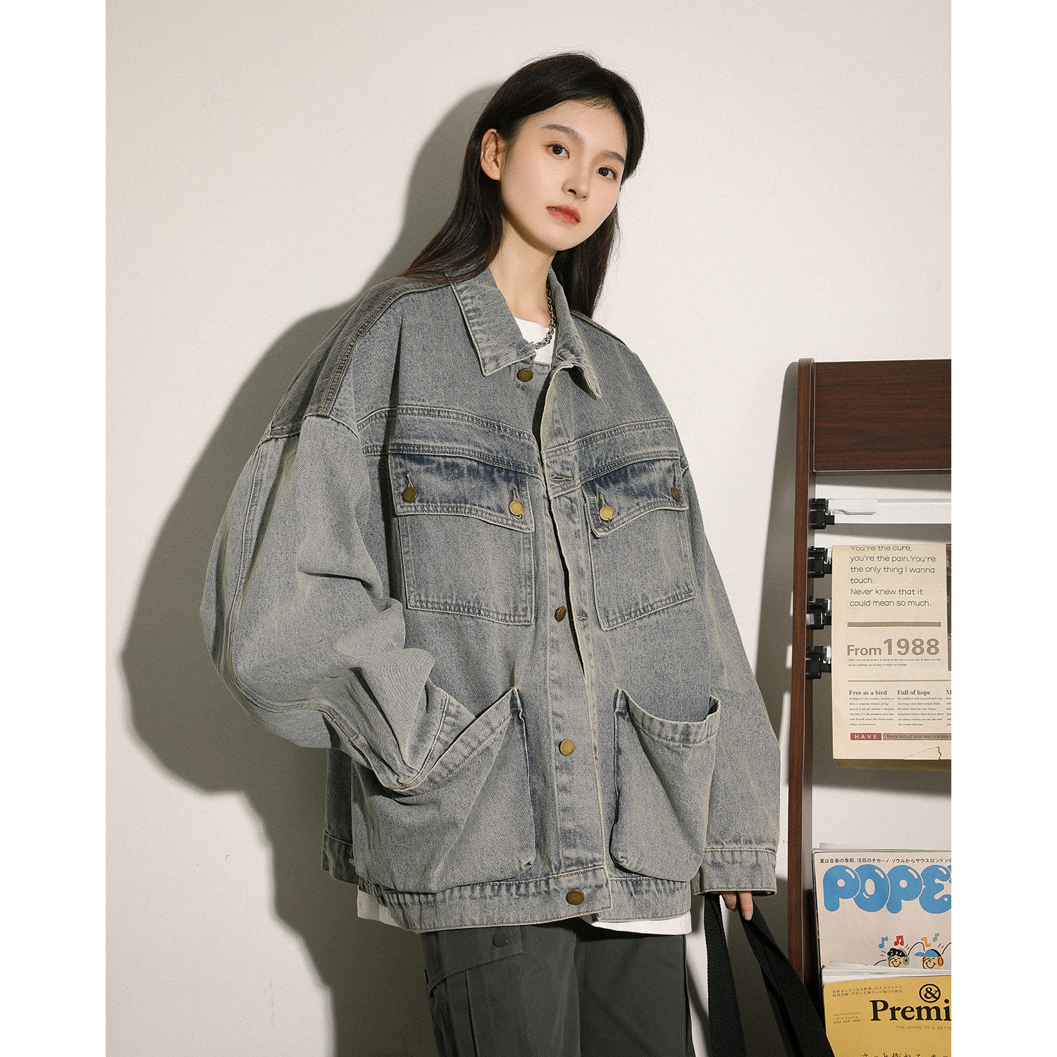 撞色多口袋水洗牛仔夹克外套上衣N9003/P105，男装夹克，星座202-3