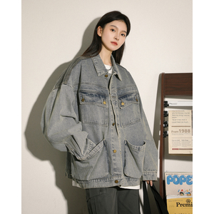 撞色多口袋水洗牛仔夹克外套上衣 N9003/P105，男装夹克，星座202-3